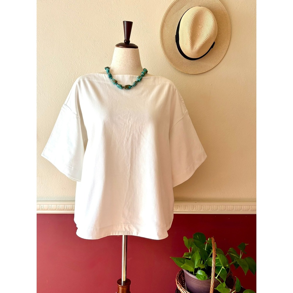 Banana Republic White Boatneck Boxy Heavy Cotton Top XL Minimalist Lagenlook